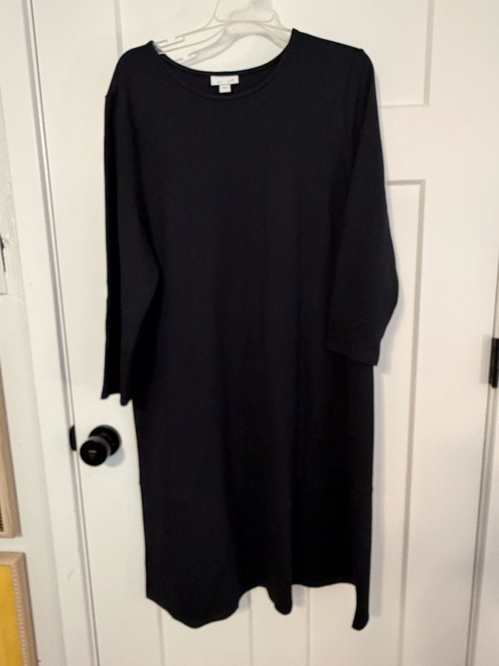 J.Jill Ponte Women Shift Midi Dress Black 3/4Sleeve Round Neck Viscose Blend L